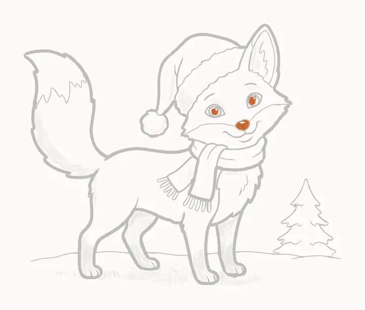 How to draw a Christmas fox, step 29: the darks