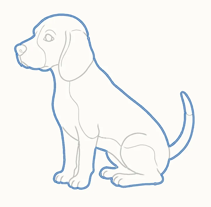 How to draw a dog, step 11: go over the outline