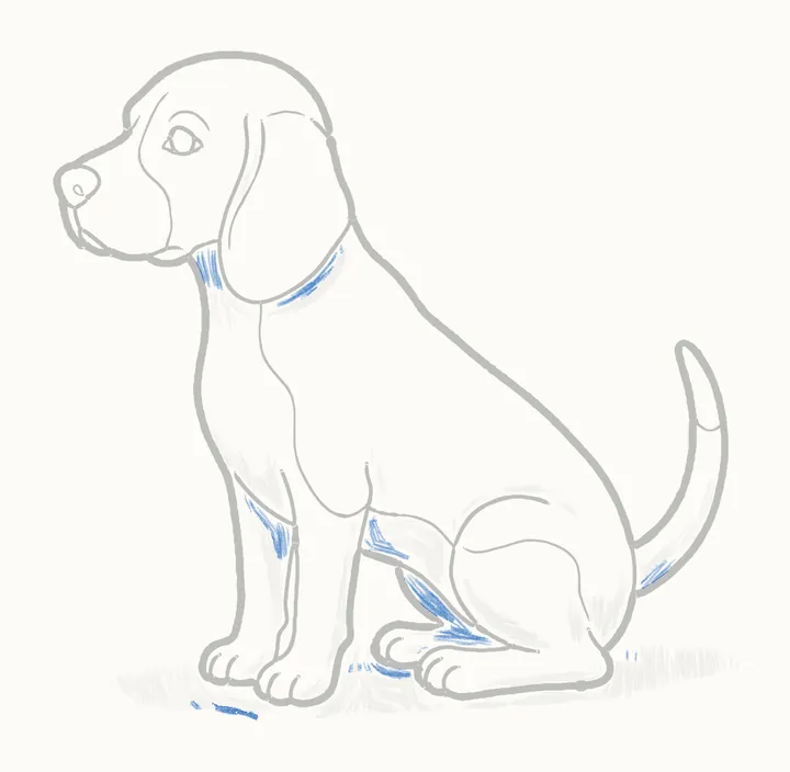 How to draw a dog, step 14: deep shadows