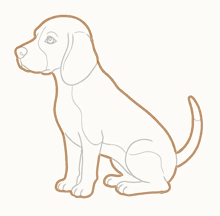 Cómo dibujar un perro, paso 19: repasa el contorno