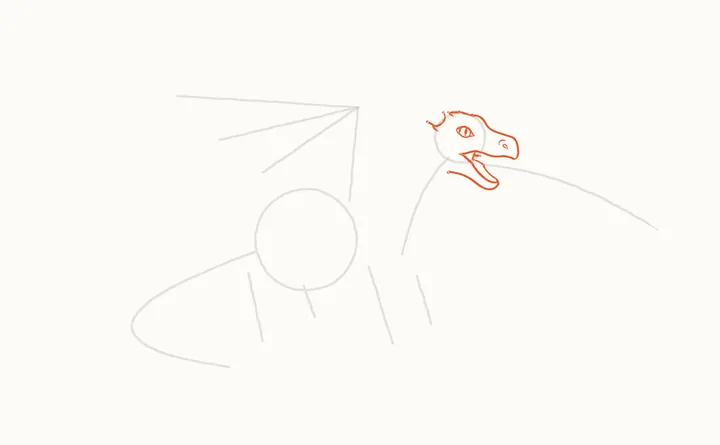 How to draw a dragon breathing fire, step 3: the head