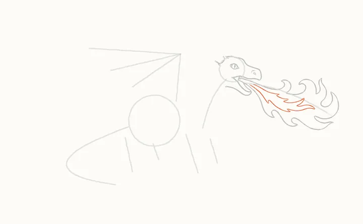How to draw a dragon breathing fire, step 5: tongues of flame