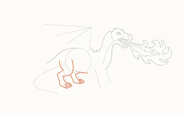 How to draw a dragon breathing fire, step 7: the back legs
