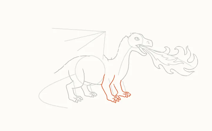 How to draw a dragon breathing fire, step 8: the front legs