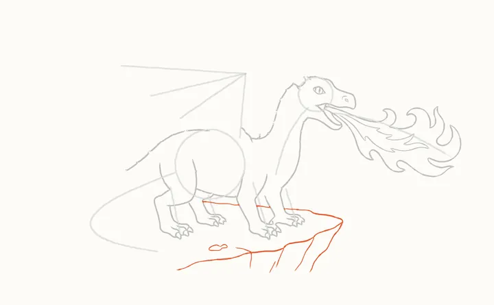 How to draw a dragon breathing fire, step 9: the cliff