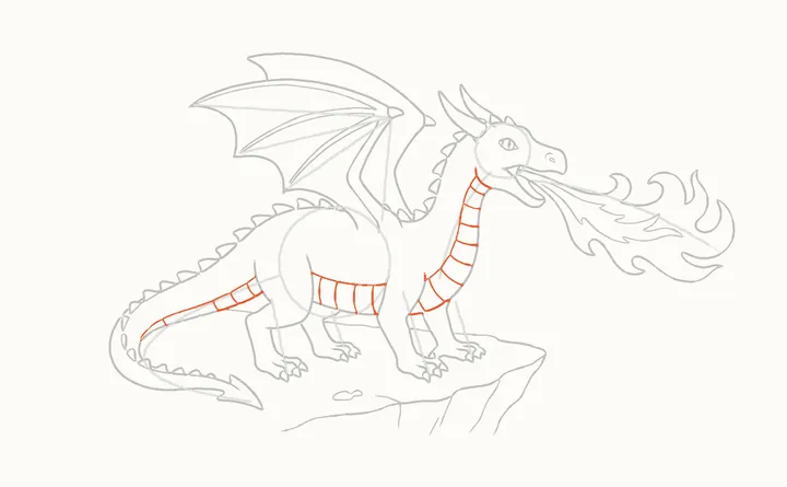 How to draw a dragon breathing fire, step 13: belly bands