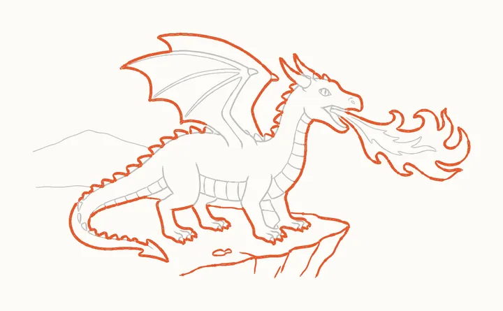 How to draw a dragon breathing fire, step 16: go over the outline