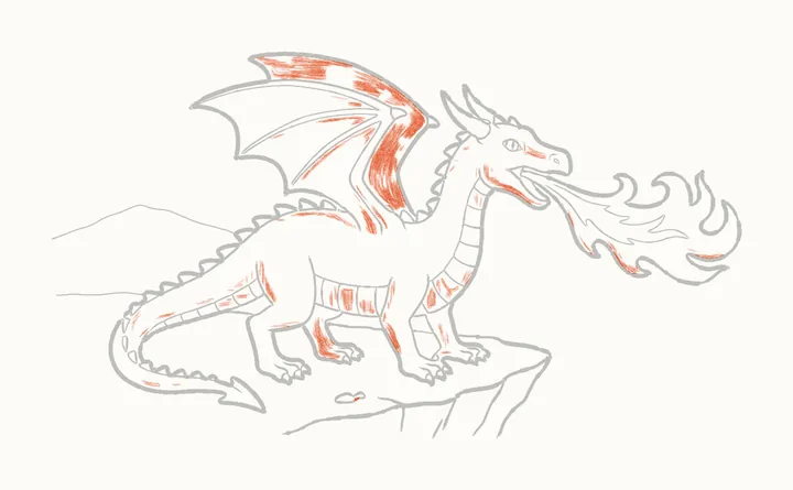 How to draw a dragon breathing fire, step 17: shadow side