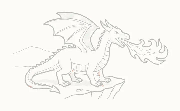 How to draw a dragon breathing fire, step 19: deep shadows