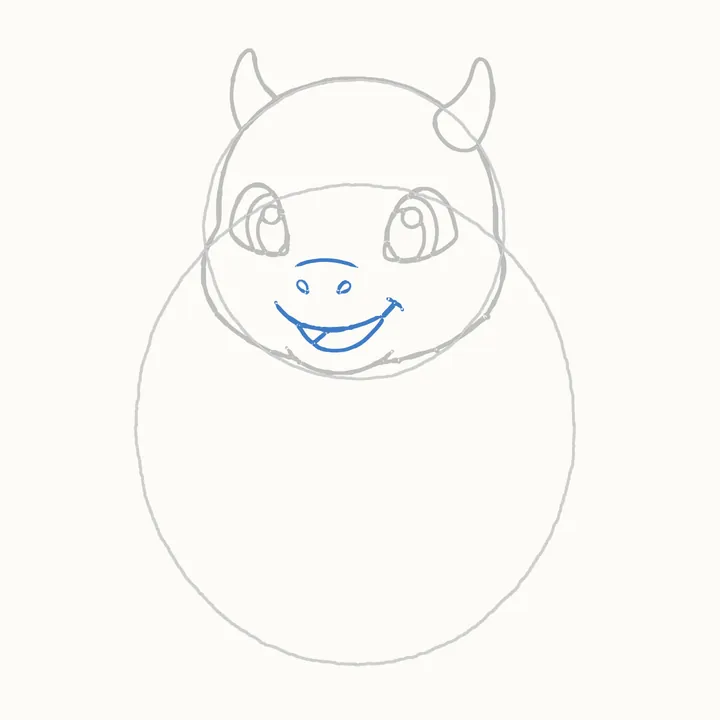 How to draw a dragon, step 5: nose and smile