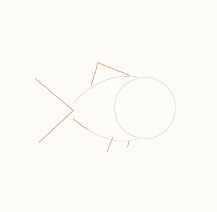 How to draw a fish in a bowl, step 2: tail and fin guides