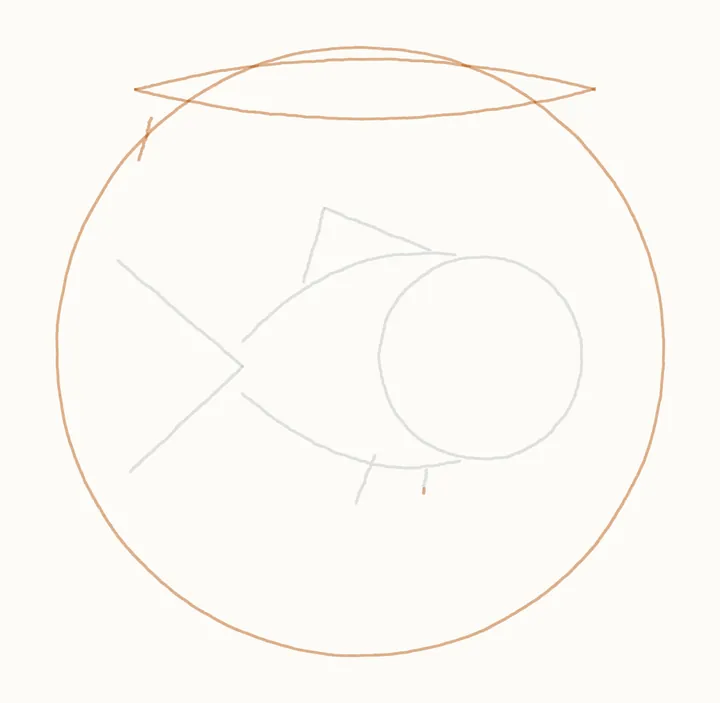 How to draw a fish in a bowl, step 3: the bowl guides