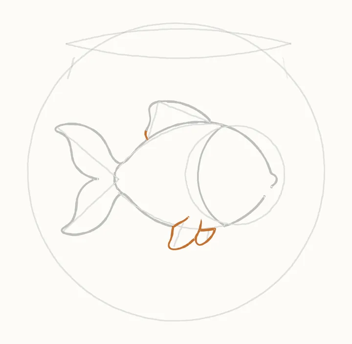 How to draw a fish in a bowl, step 8: the fins underneath