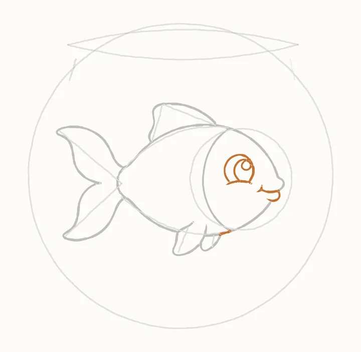 How to draw a fish in a bowl, step 9: the eye and smile