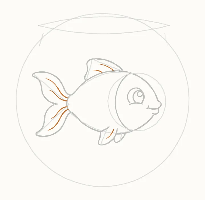 How to draw a fish in a bowl, step 10: fin lines