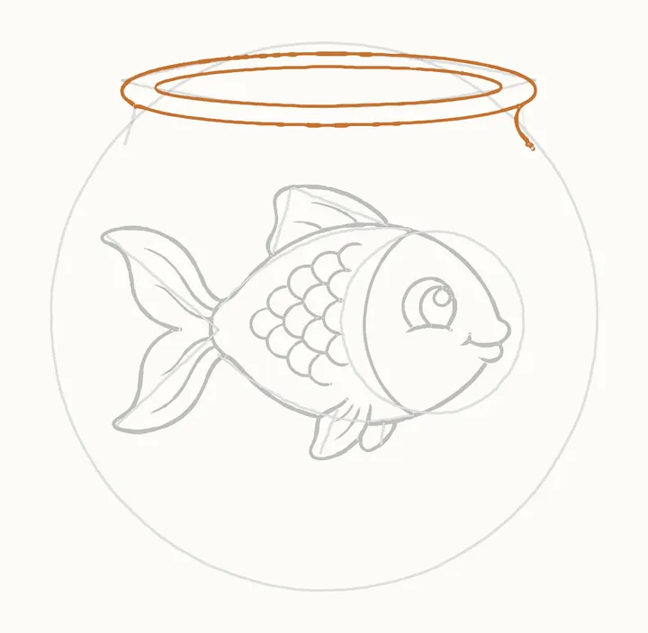 How to draw a fish in a bowl, step 12: the rim