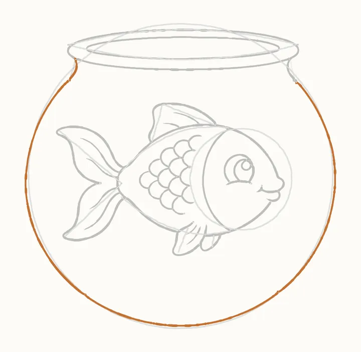 How to draw a fish in a bowl, step 13: the round bowl