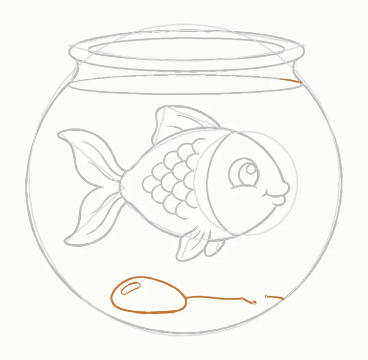 How to draw a fish in a bowl, step 15: the pebble