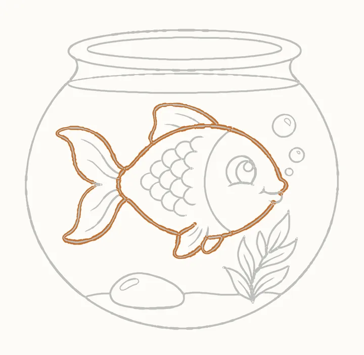 How to draw a fish in a bowl, step 20: go over pip