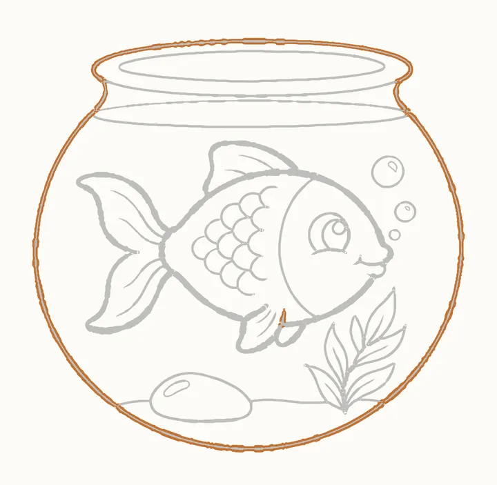 How to draw a fish in a bowl, step 21: go over the bowl