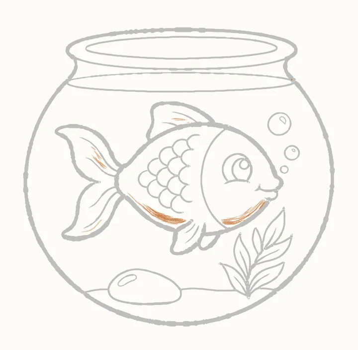 How to draw a fish in a bowl, step 22: shading pip