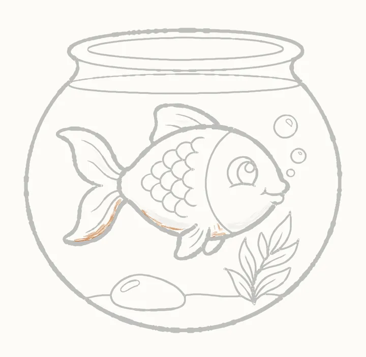 How to draw a fish in a bowl, step 23: pip's deep shadows