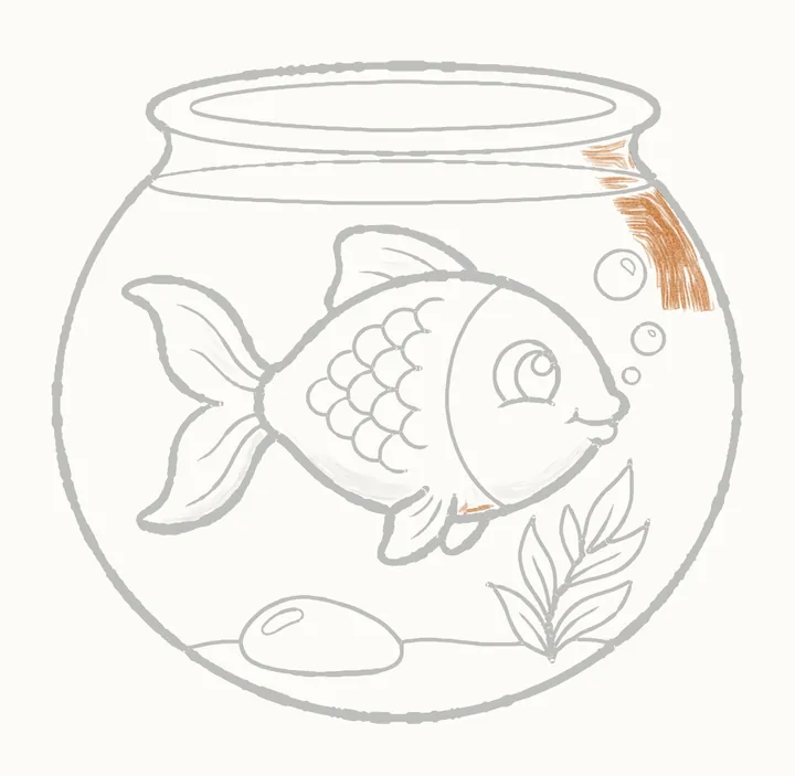 How to draw a fish in a bowl, step 24: the glass