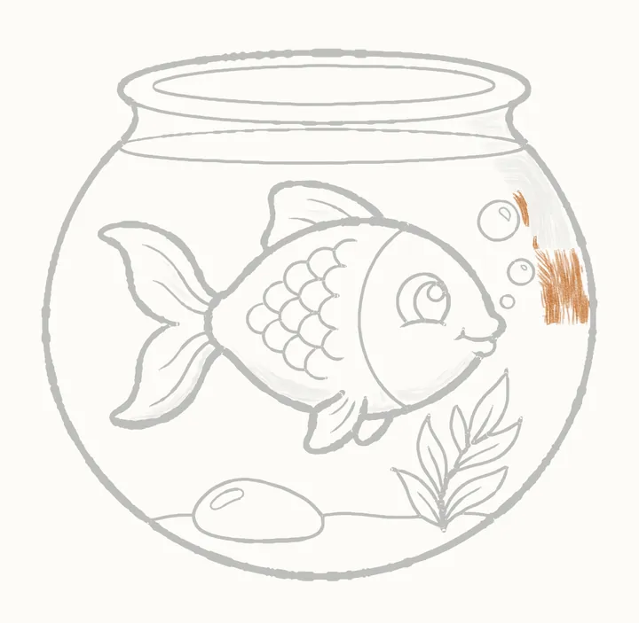 How to draw a fish in a bowl, step 25: down the glass