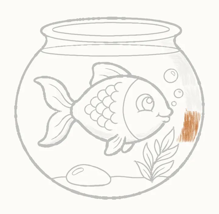 How to draw a fish in a bowl, step 26: round the curve
