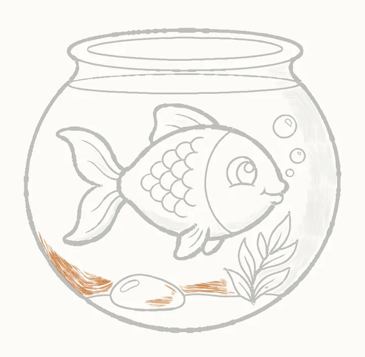 How to draw a fish in a bowl, step 29: the bottom of the bowl