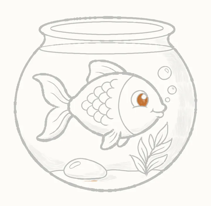 How to draw a fish in a bowl, step 31: the darks