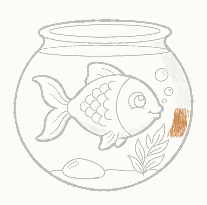 Como desenhar um peixe no aquário, passo 32: em volta da curva