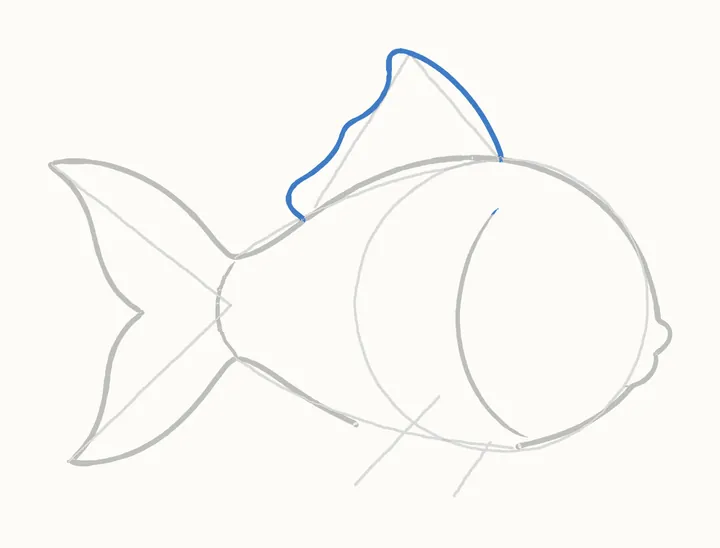 How to draw a fish, step 6: the top fin