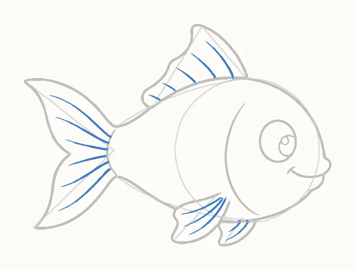 How to draw a fish, step 10: fin lines