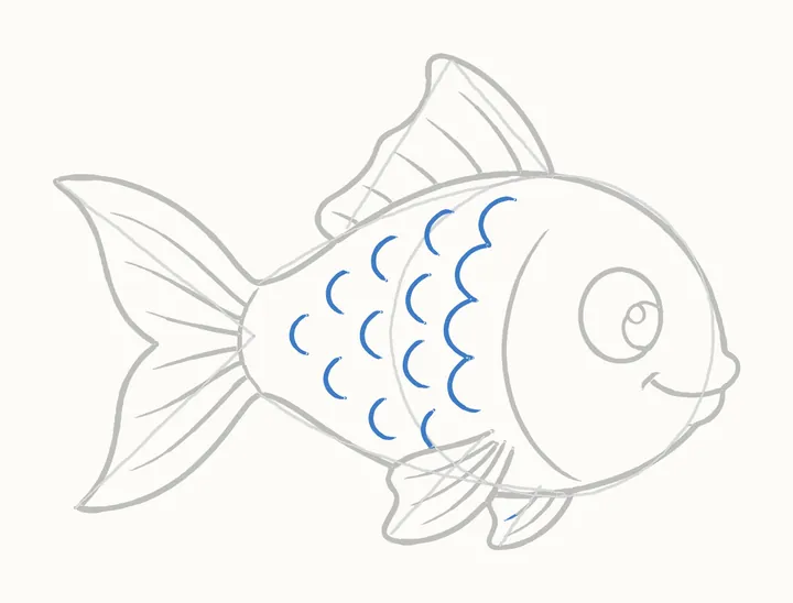 How to draw a fish, step 11: the scales
