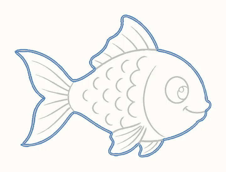 How to draw a fish, step 13: go over the outline