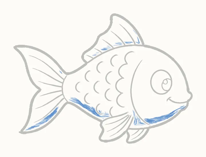 How to draw a fish, step 14: shadow side