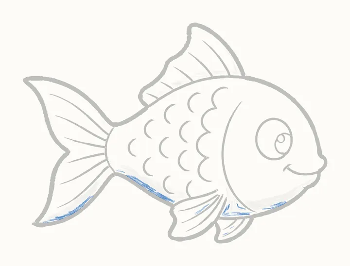 How to draw a fish, step 15: deep shadows