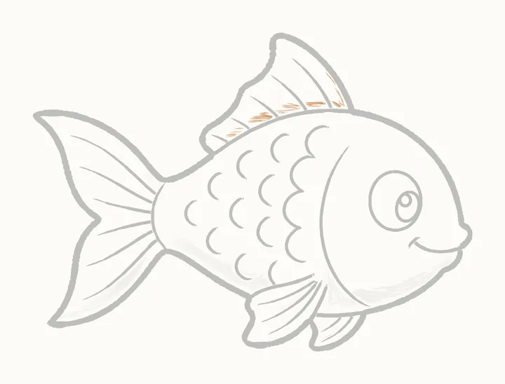 Cómo dibujar un pez, paso 22: sombrea la aleta de arriba