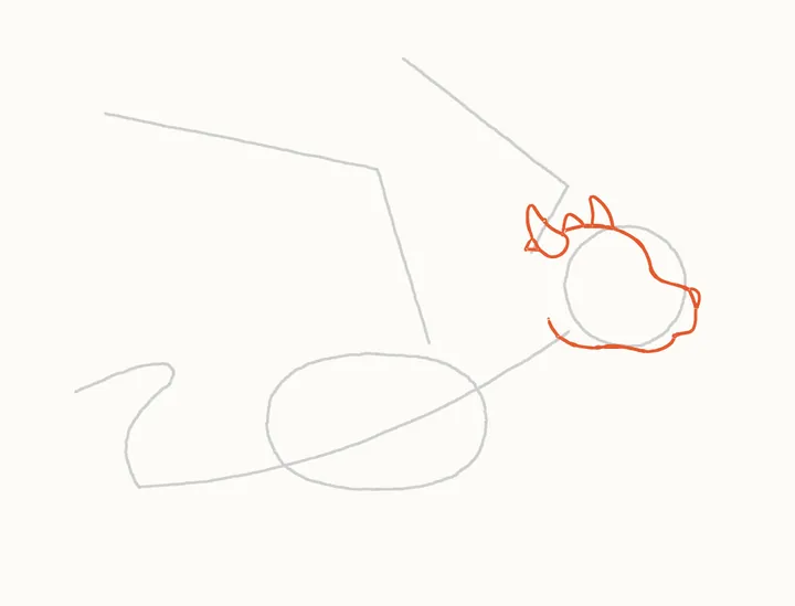 How to draw a flying dragon, step 3: the head and horns