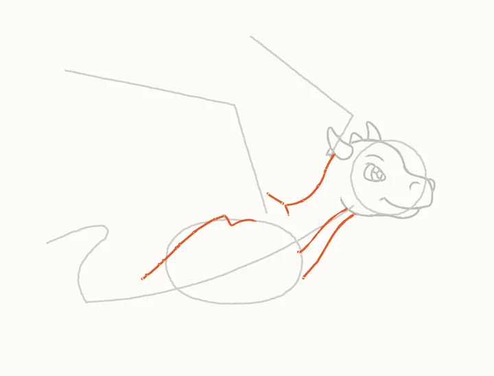 How to draw a flying dragon, step 5: neck and back