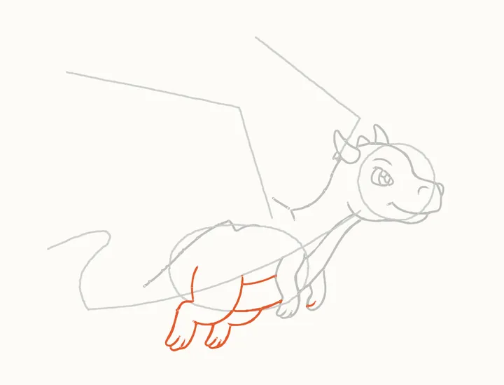 How to draw a flying dragon, step 7: the back legs