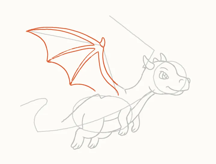 How to draw a flying dragon, step 8: the near wing