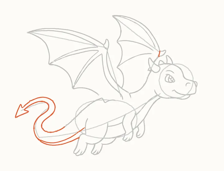 How to draw a flying dragon, step 10: the tail