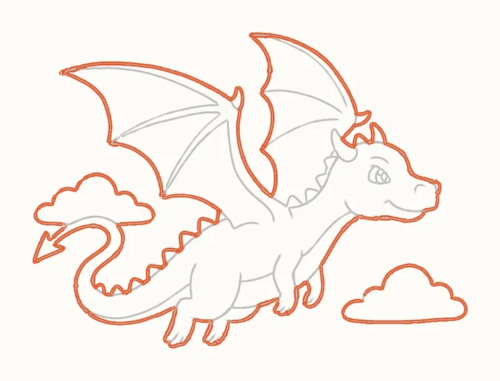 How to draw a flying dragon, step 14: go over the outline