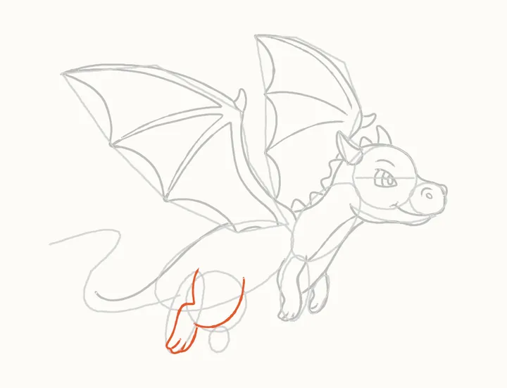 Cómo dibujar un dragón volando, paso 19: la pata de atrás