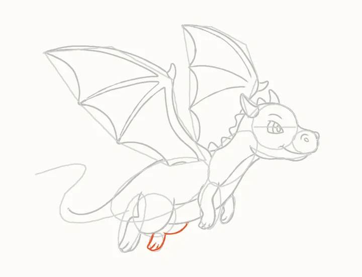Cómo dibujar un dragón volando, paso 21: la pata de atrás del otro lado