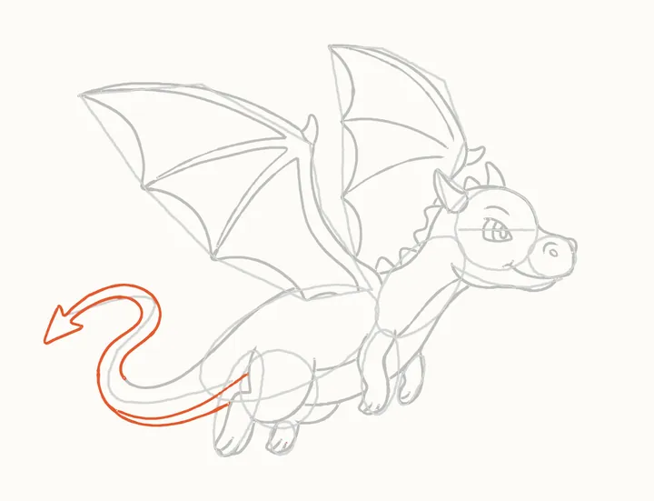 Cómo dibujar un dragón volando, paso 22: la cola