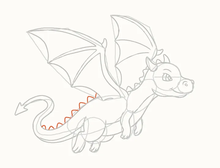 Cómo dibujar un dragón volando, paso 23: las púas