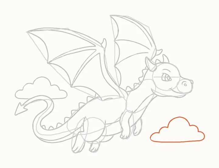 Cómo dibujar un dragón volando, paso 25: la nube de la derecha